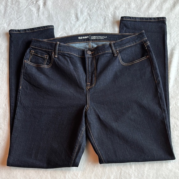 Old Navy Mid-Rise Curvy Straight Leg Dark Wash Jeans Size 14 Regular NWOT - Picture 4 of 9